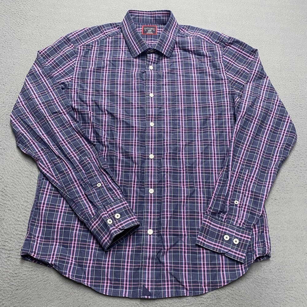 UNTUCKit Shirt Mens‎ Large Blue Pink Plaid Long Sleeve Button Front Slim Fit